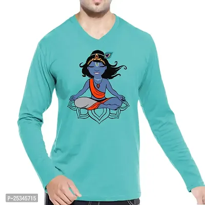 Pooplu Men's Regular Fit Krishna Yoga Cotton Graphic Printed V Neck Full Sleeves Multicolour Yoga Tshirt. Yoga, Gym, Exercise, Fitness, Symbol Pootlu Tshirts.(Oplu_LighBlue_X-Small) Blue