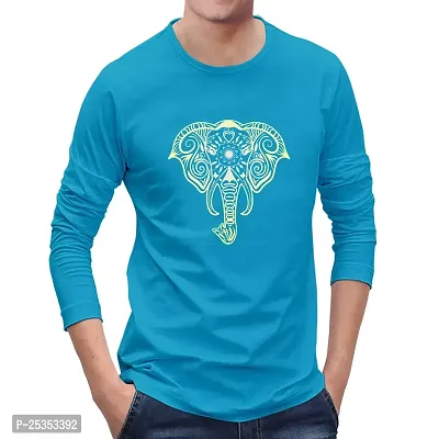 OPLU Men's Regular Fit Mandala Elephant Design Cotton Graphic Printed Round Neck Full Sleeves Multicolour T Shirt. Trending, Mandala, Pootlu, Mandala Art Tshirts-thumb0