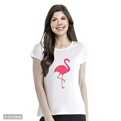 OPLU Women's Regular Fit Tshirt Flamingo Cotton Printed Round Neck Half Sleeves Animal, Cute Animal, Pet Pootlu Tees and Tshirts