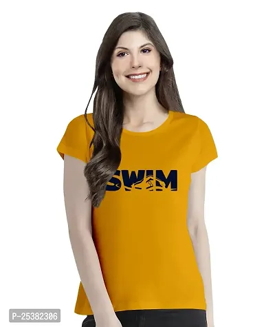 OPLU Women's Regular Fit Swim Cotton Graphic Printed Round Neck Half Sleeves Tshirt. Trendy, Pootlu Trending Tshirts, Offer, Discount, Sale, (Pooplu_Yellow_X-Large)