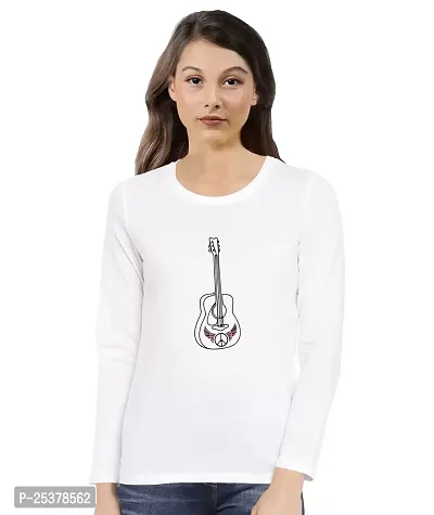 OPLU Women's Regular Fit Peace Guitar Cotton Graphic Printed Round Neck Full Sleeves Tshirt. Trendy, Pootlu Trending Tshirts, Offer, Discount, Sale