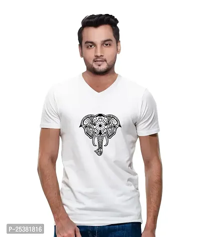 OPLU Men's Regular Fit Mandala Elephant Cotton Graphic Printed V Neck Half Sleeves Tshirt. Trendy, Pootlu, Offer, Discount, Sale, (Pooplu_White_XX-Large)-thumb0