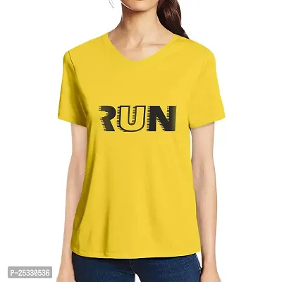 Pooplu Women's Regular Fit Run Text Cotton Printed V Neck Half Sleeves Multicolour Tshirt. Exercise  Jogging Tshirt