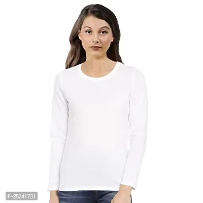 Pooplu Womens Plain Round Neck Full Sleeves Multicoloured 100% Cotton T Shirt. Stylish, Casual Tshirts-thumb0