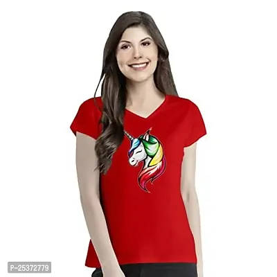OPLU Graphic Printed Womens Colorful Unicorn Cotton Printed V Neck Half Sleeves Tshirt. Trendy, Trending Tshirts, Offer, Discount, Sale, (Red_M)