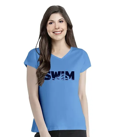 OPLU Women's Regular Fit Swim Cotton Graphic Printed V Neck Half Sleeves Tshirt. Trendy, Pootlu Trending Tshirts, Offer, Discount, Sale