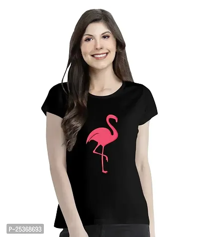 OPLU Women's Regular Fit Tshirt Flamingo Cotton Printed Round Neck Half Sleeves Animal, Cute Animal, Pet Pootlu Tees and Tshirts