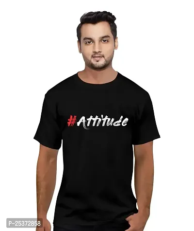 OPLU Men's Hashtag Attitude Cotton Graphic Printed Round Neck Half Sleeves Tshirt. Trendy, Trending Tshirts, Offer, Discount, Sale.(Pooplu_Black_M)