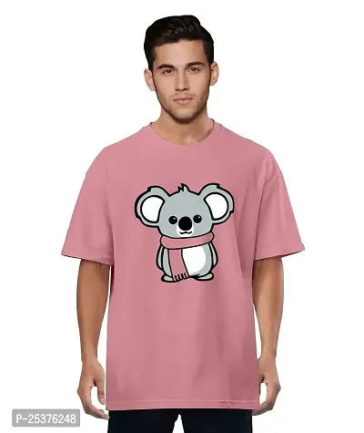 OPLU Men's Oversized Koala Winter Graphic Printed Round Neck Multicolour T-Shirts. 100% Cotton, Loose Tshirt, Drop Shoulder, Pootlu, Casual, Graphic Printed T-Shirts