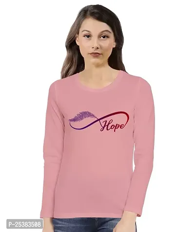 OPLU Women's Regular Fit Hope Infinity Cotton Graphic Printed Round Neck Full Sleeves Tshirt. Trendy, Pootlu, Offer, Discount, Sale, (Pooplu_Pink_Large)