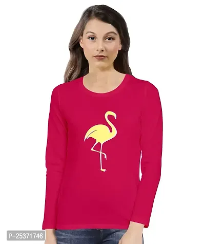 OPLU Graphic Printed Women Tshirt Flamingo Cotton Printed Round Neck Full Sleeves Animal, Cute Animal, Pet Tees and, Pootlu.