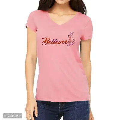 OPLU Women's Regular Fit Tshirt Believer Cotton Printed V Neck Half Sleeves Multicolour T Shirt. Text, Trending, Stylish Tshirts