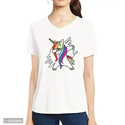 Pooplu Womens Unicorn Dab Cotton Printed V Neck Half Sleeves Multicolored Tshirt. Animal Tshirts-thumb0