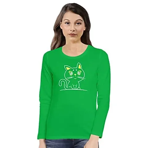 OPLU Graphic Printed Womens Cute Cat Cotton Printed Round Neck Full Sleeves Tshirt. Trendy, Trending Tshirts, Offer, Discount, Sale