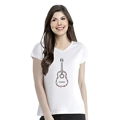 OPLU Graphic Printed Womens Guitar line Art Cotton Printed V Neck Half Sleeves Tshirt. Trending Tshirts, Offer, Discount, Sale