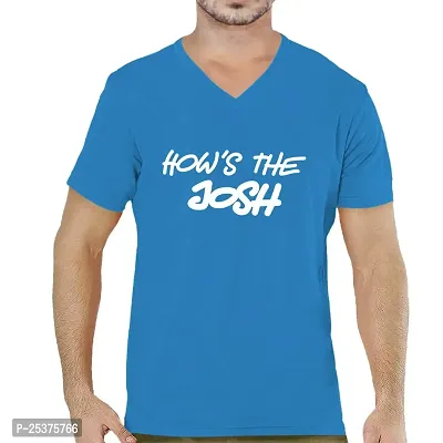 OPLU Men's How's The Josh Cotton Graphic Printed V Neck Half Sleeves Tshirt. Trendy, Trending Tshirts, Offer, Discount, Sale.(Pooplu_Blue_XL)