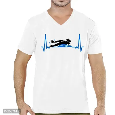 OPLU Men's Swimming is My Life Cotton Graphic Printed V Neck Half Sleeves Tshirt. Trendy, Trending Tshirts, Offer, Discount, Sale.(Pooplu_White_XS)-thumb0