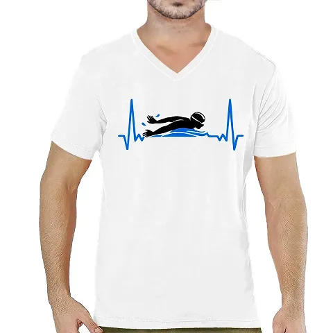 OPLU Men's Regular Fit Swimming is My Life Cotton Graphic Printed V Neck Half Sleeves T-Shirt. Trendy, Pootlu, Offer, Discount, Sale