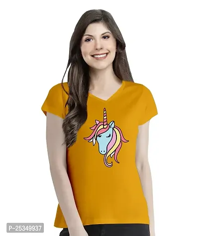 Pooplu Women's Regular Fit Tshirt Unicorn Cotton Printed V Neck Half Sleeves Multicolour Pootlu Tshirt. Animal, Cute Animal Tshirts-thumb0