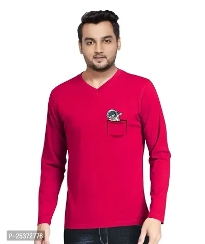 OPLU Men's Spaceman Dab Cotton Graphic Printed V Neck Full Sleeves Tshirt. Trendy, Trending Tshirts, Offer, Discount, Sale.(Pooplu_DarkPink_L)