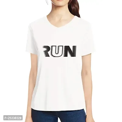 Pooplu Womens Run Text Cotton Printed V Neck Half Sleeves Multicolour Tshirt. Exercise  Jogging Tshirt