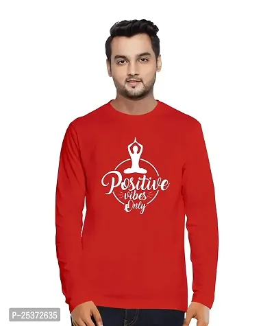 OPLU Men's Regular Fit Positive Vibes Only Cotton Graphic Printed Roundneck Full Sleeves T-Shirt. Trendy, Trending Tshirts, Offer, Discount, Pootlu, Sale.
