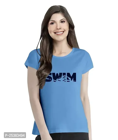OPLU Women's Regular Fit Swim Cotton Graphic Printed Round Neck Half Sleeves Tshirt. Trendy, Pootlu Trending Tshirts, Offer, Discount, Sale, (Pooplu_Blue_XXX-Large)