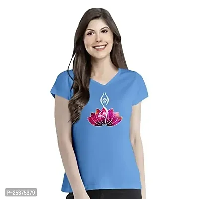 OPLU Graphic Printed Womens Lotus Yoga Cotton Printed V Neck Half Sleeves Tshirt. Trendy, Trending Tshirts, Offer, Discount, Sale, (Blue_3XL)