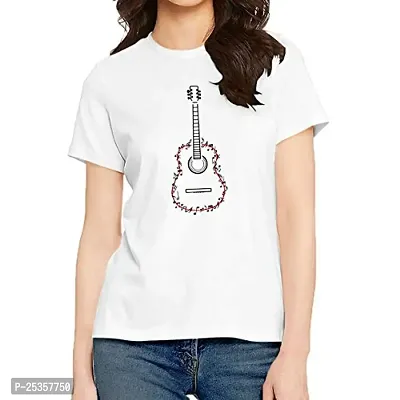 OPLU Graphic Printed Women Tshirt Guitar Line Art Cotton Printed Round Neck Half Sleeves Multicolour T Shirt. Music, Guitar, Musical Instrument Tshirts