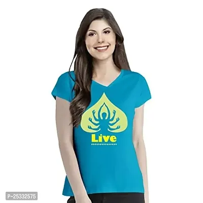 Pooplu Womens Live Yoga Cotton Printed V Neck Half Sleeves Multicolour T-Shirt. Exercise  Gym t Shirt