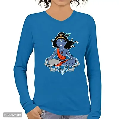 OPLU Graphic Printed Womens Krishna Yoga Cotton Printed V Neck Full Sleeves Tshirt. Trendy, Trending Tshirts, Offer, Discount, Sale, (Blue_L)