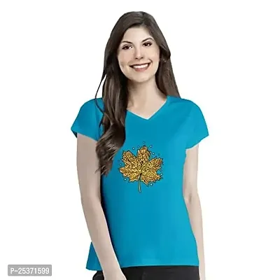 OPLU Graphic Printed Womens Mandala Leaf Cotton Printed V Neck Half Sleeves Tshirt. Trendy, Trending Tshirts, Offer, Discount, Sale, (Turquoise_2XL)