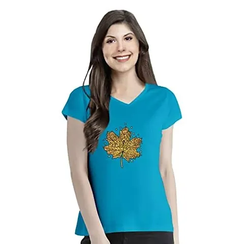OPLU Graphic Printed Womens Mandala Leaf Cotton Printed V Neck Half Sleeves Tshirt. Trendy, Trending Tshirts, Offer, Discount, Sale