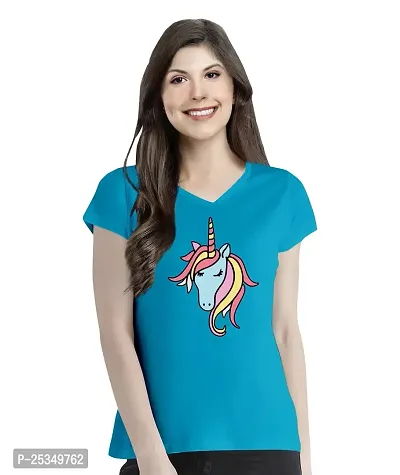 Pooplu Womens Graphic Printed Tshirt Unicorn Cotton Printed V Neck Half Sleeves Multicolour T Shirt. Animal, Cute Animal Tshirts