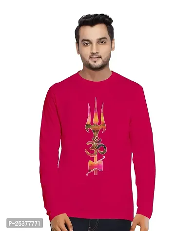 OPLU Men's Trishul Cotton Graphic Printed Round Neck Full Sleeves Tshirt. Trendy, Trending Tshirts, Offer, Discount, Sale.(Pooplu_DarkPink_XL)