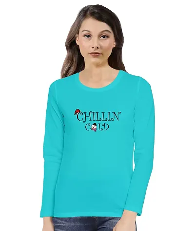OPLU Women's Regular Fit Chilling Cold Cotton Graphic Printed Round Neck Full Sleeves Tshirt. Trendy, Trending Tshirts, Offer, Discount, Pootlu, Sale.