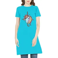 Pooplu Women's Regular Fit Unicorn Printed Knee Length Cotton Round Neck Multicolour Pootlu Tshirt. Animal, Cute Animal Printed Tshirts-thumb1