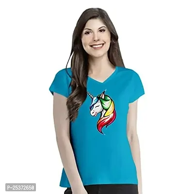 OPLU Graphic Printed Womens Colorful Unicorn Cotton Printed V Neck Half Sleeves Tshirt. Trendy, Trending Tshirts, Offer, Discount, Sale, (Turquoise_3XL)-thumb0
