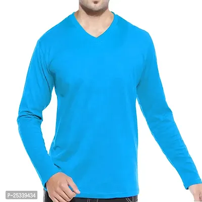 Pooplu Men's Regular Fit Plain 100% Cotton V Neck Full Sleeves Multicolour Pootlu T Shirt. Stylish, Trendy, Casual Plain Tshirts-thumb0