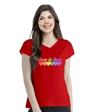 OPLU Women's Regular Fit Love is Love with Heart Design Cotton Printed V Neck Half Sleeves Tshirt. Love, Heart, Design Trending Tshirts, Pootlu.