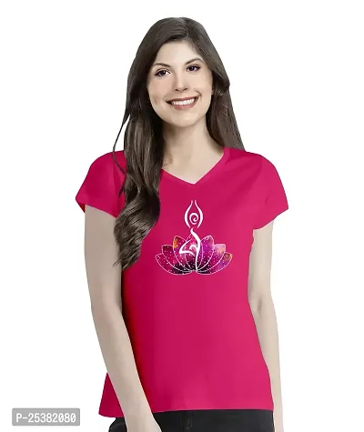 OPLU Women's Regular Fit Lotus Yoga Cotton Graphic Printed V Neck Half Sleeves Tshirt. Trendy, Pootlu,Offer, Discount, Sale