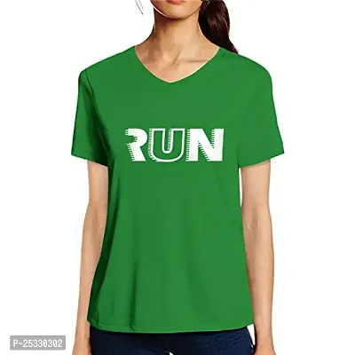 Pooplu Womens Run Text Cotton Printed V Neck Half Sleeves Multicolour Tshirt. Exercise  Jogging Tshirt-thumb0
