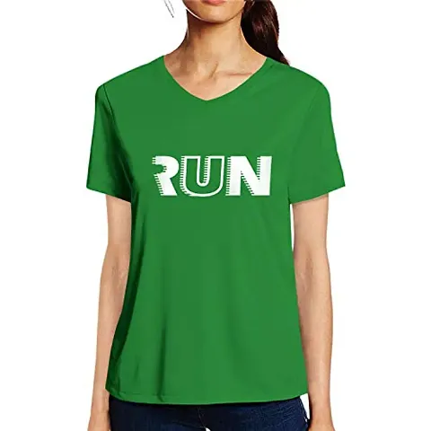Pooplu Womens Run Text Cotton Printed V Neck Half Sleeves Multicolour Tshirt. Exercise & Jogging Tshirt