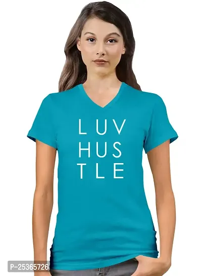 OPLU Women's Regular Fit Tshirt Love Hustle Cotton Printed V Neck Half Sleeves Multicolour T Shirt. Trending, Text, Quotes Tshirts