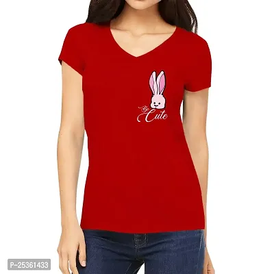 OPLU Graphic Printed Women Tshirt Be Cute Rabbit Cotton Printed V Neck Half Sleeves Multicolour T Shirt. Trending, Animal, Cute Animal Tshirts