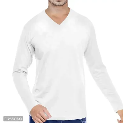 Pooplu Men's Regular Fit Plain 100% Cotton V Neck Full Sleeves Multicolour Pootlu T Shirt. Stylish, Trendy, Casual Plain Tshirts-thumb0