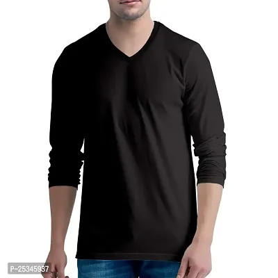 Pooplu Men's Regular Fit Plain 100% Cotton V Neck Full Sleeves Multicolour Pootlu T Shirt. Casual, Trendy, Stylish Tshirts and Tees.(Oplu_Black_3X-Large)