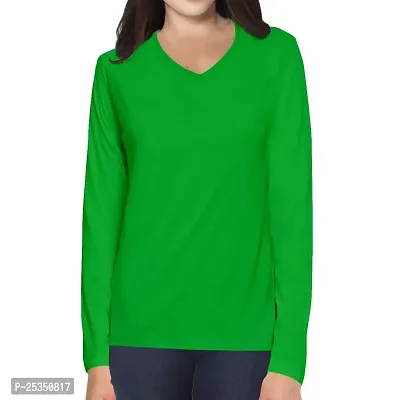 Premium Women Plain 100% Cotton V Neck Full Sleeves Multicolour T Shirt, Casual Plain Tshirts
