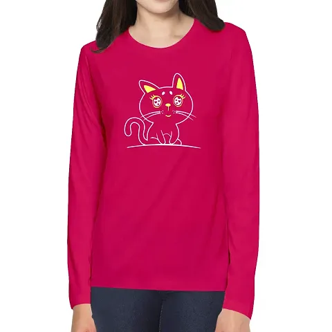 Premium Graphic Printed Women Tshirt Cute Cat Cotton Printed Round Neck Full Sleeves Multicolour T Shirt. Cute Animal, Animal Tshirts