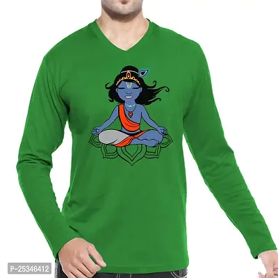 Pooplu Men's Regular Fit Krishna Yoga Cotton Graphic Printed V Neck Full Sleeves Multicolour Yoga Tshirt. Yoga, Gym, Exercise, Fitness, Symbol Pootlu Tshirts.(Oplu_Green_X-Small)
